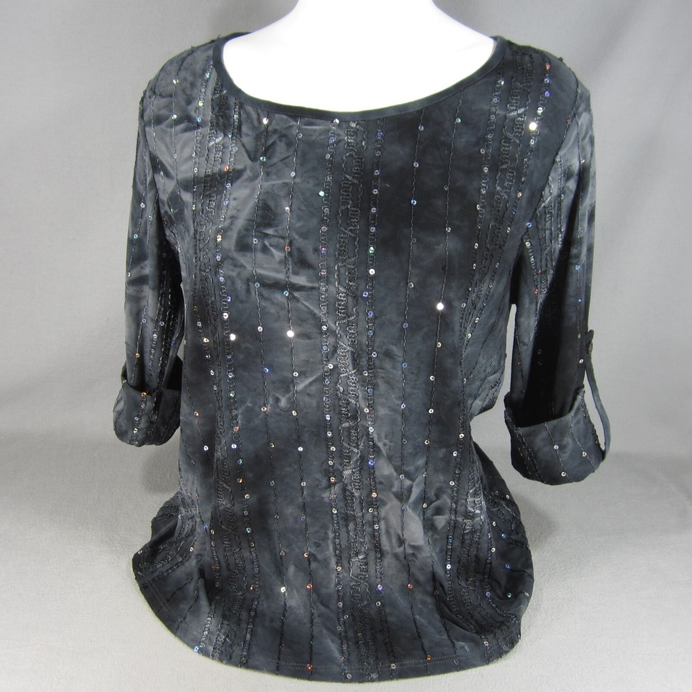 Sami & Jo Black Sequin Embellished 3/4 Sleeve Blouse